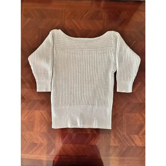White House Black Market Cream Ribbed Tunic Sweater Metallic Thread Women’s M - Picture 8 of 11